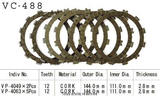 Disques garnis d'embrayage Cross VC488