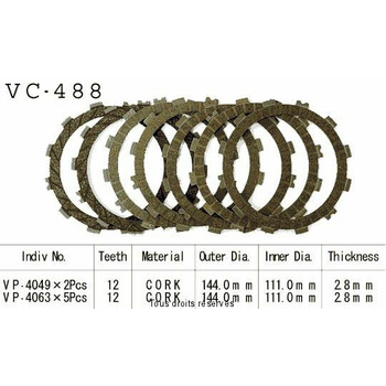 Disques garnis d'embrayage Cross VC488 Kyoto